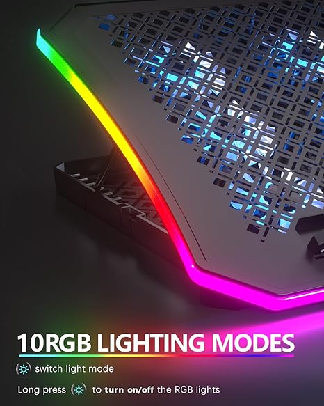KeiBn Upgraded Gaming Laptop Cooler Pad with 9 Quiet RGB Fans, Cooling Pad for 15.6-17.3 Inch Laptops with 7 Height Stands, 2 USB Ports, Phone Stand-Blue - Image 2