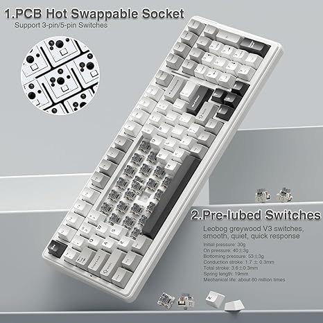 AULA F99 Wireless Mechanical Keyboard,Tri-Mode BT5.0/2.4GHz/USB-C Hot Swappable Custom Keyboard,Pre-lubed Linear Switches,RGB Backlit Computer Gaming Keyboards for PC/Tablet/PS/Xbox - Image 3