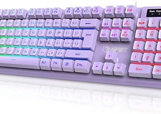 NPET K10 Wired Gaming Keyboard, RGB Backlit, Spill-Resistant Design, Multimedia Keys, Quiet Silent USB Membrane Keyboard for Desktop, Computer, PC (Purple)